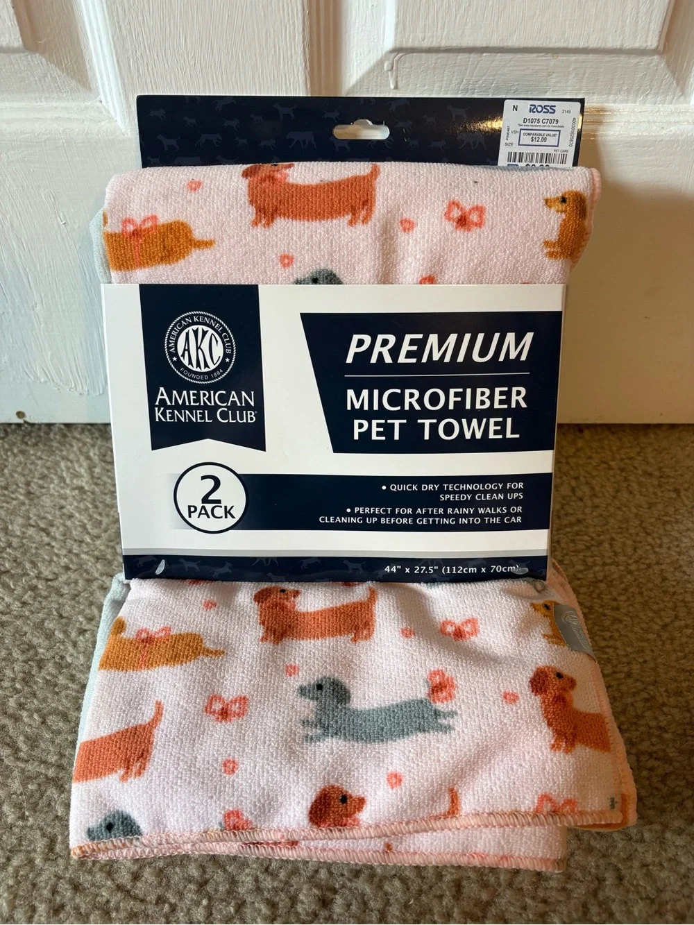 American Kennel Club Pink Dachshund Microfiber Pet Towel - 2 Pack